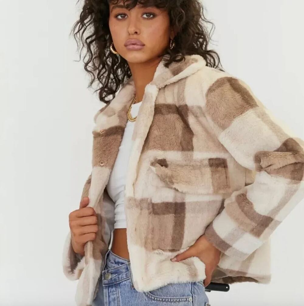 Princess Polly Doria Plaid Jacket Size S Outerwear Cozy Classic Casual Outdoors